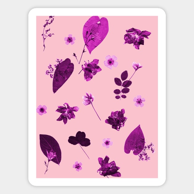 Purple Floral Pattern Pressed Flowers and Leaves Magnet by IvyLilyArt